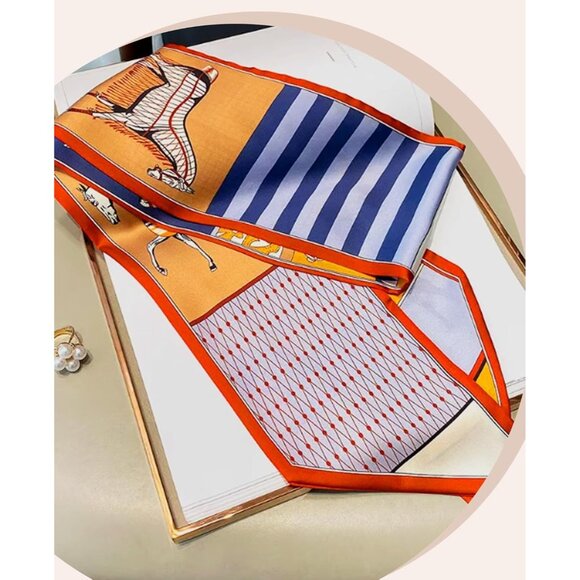 Women's Steed Orange Red Fashion Oblique Angle Silk Neck Scarf Printed Scarves - Picture 5 of 6